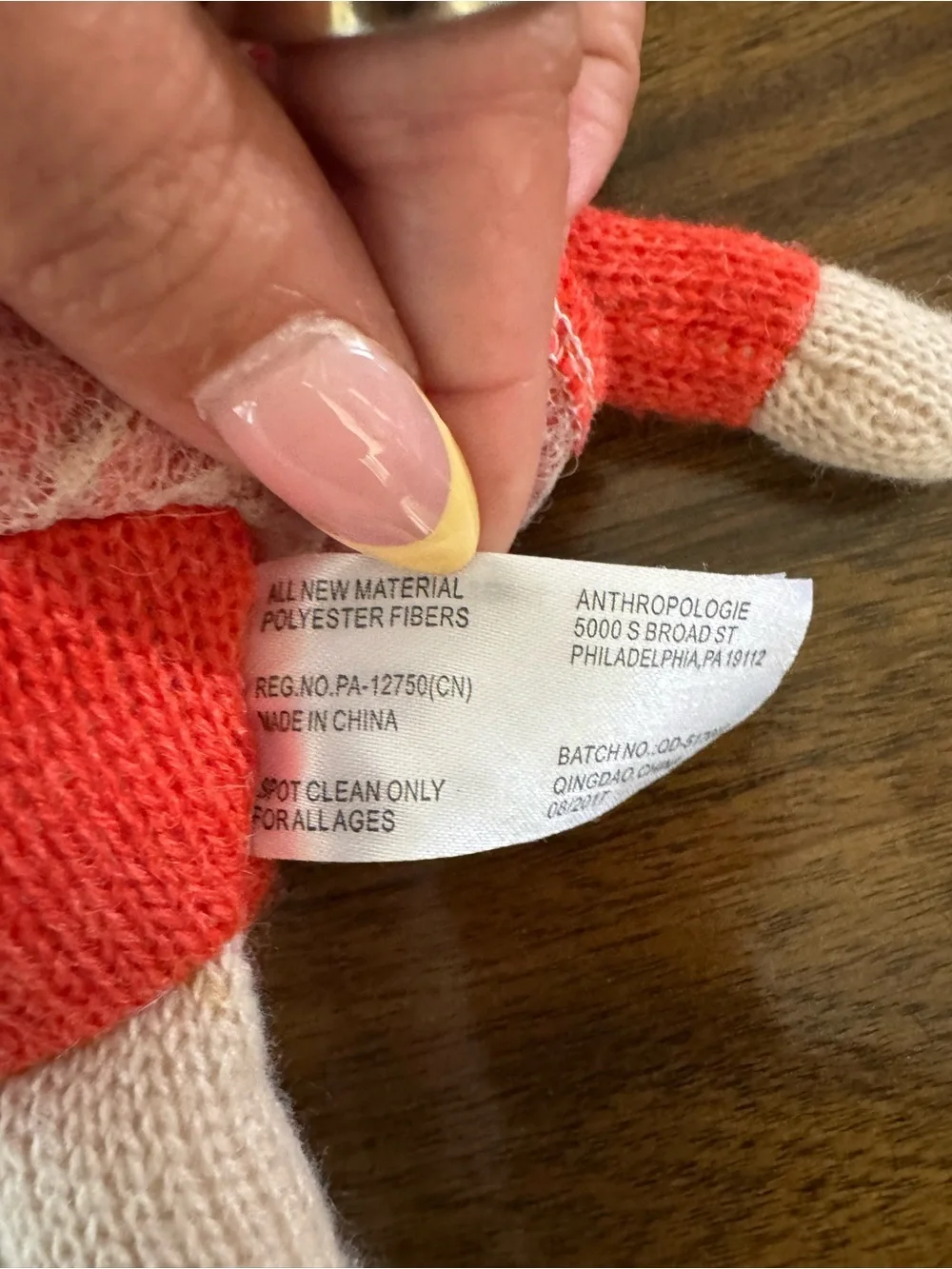 Anthropologie Red Knit Doll with Gray Hat and Striped Legs